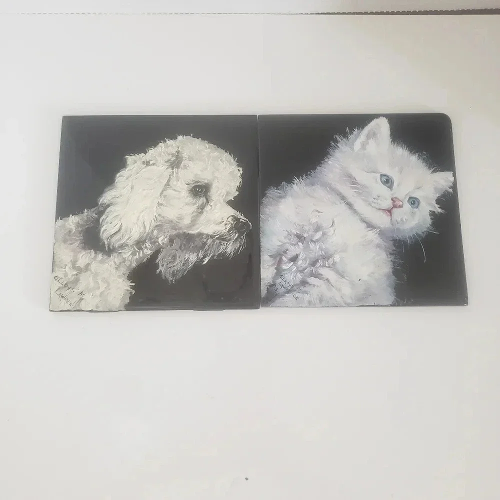 Vintage Gladys Laurence Lot of 2 Handpainted  Dog / Cat Portraits. - Picture 2 of 8